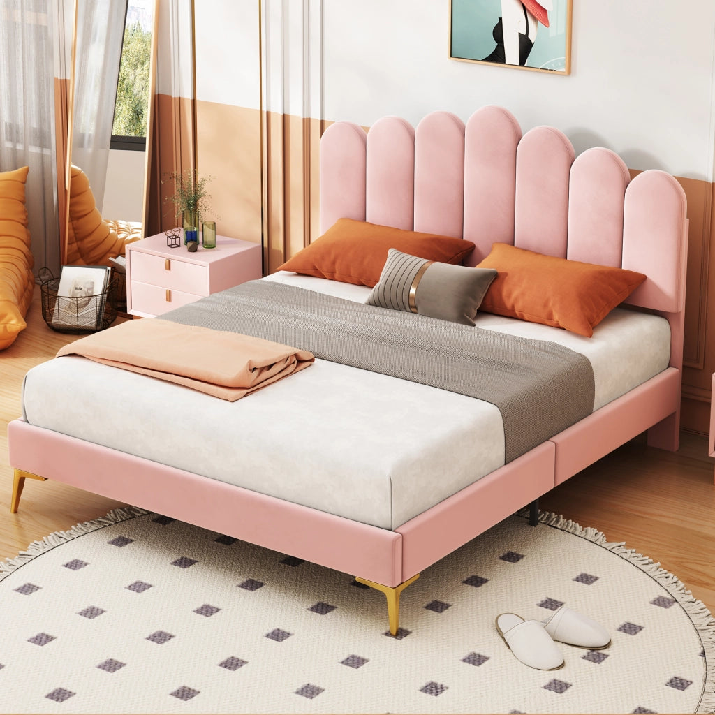 letto imbottito velluto rosa 140 x 200 cm
