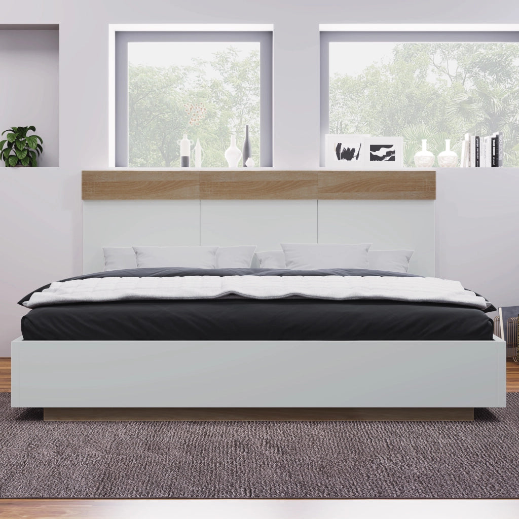 DESMIU Letto matrimoniale letto adulto 160 × 200 cm con testiera ed effetto sospeso, senza materasso, bianco rovere