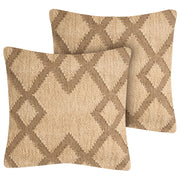 Set di 2 cuscini in iuta e lana beige e marrone chiaro motivo geometrico 45 x 45 cm camera da letto soggiorno