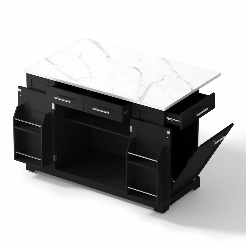 Carrello da cucina con piano ribaltabile; prese e vano rifiuti per cucina; in MDF nero; 138×86×92 cm