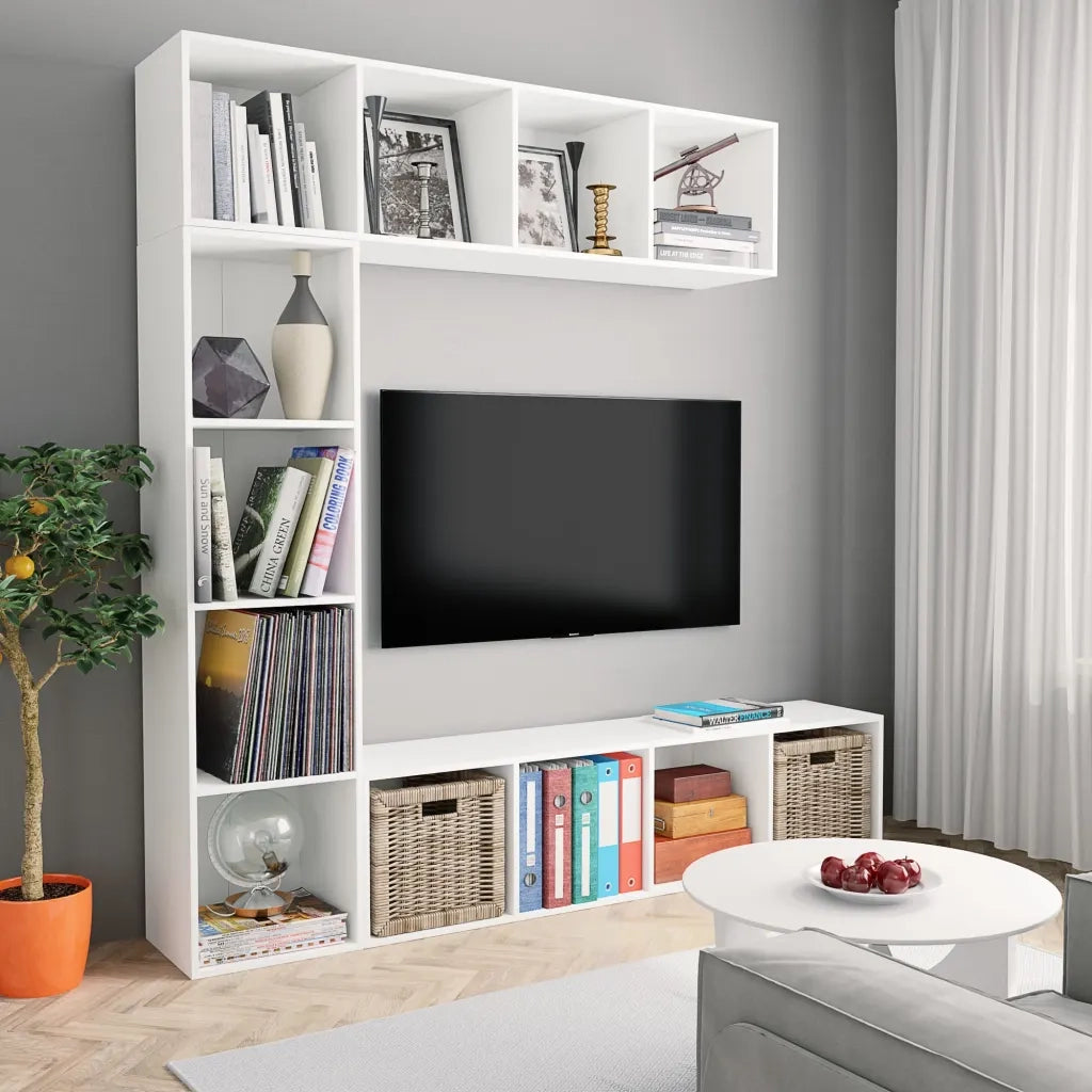 Set Mobili Libreria/Porta TV 3 pz | Armadietto TV | Mobile Porta TV Bianco 180x30x180 cm