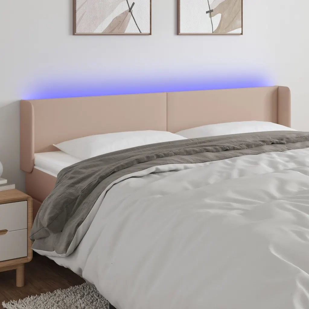 Testiera | Testata Cappuccino a LED 203x16x78/88 cm in Similpelle