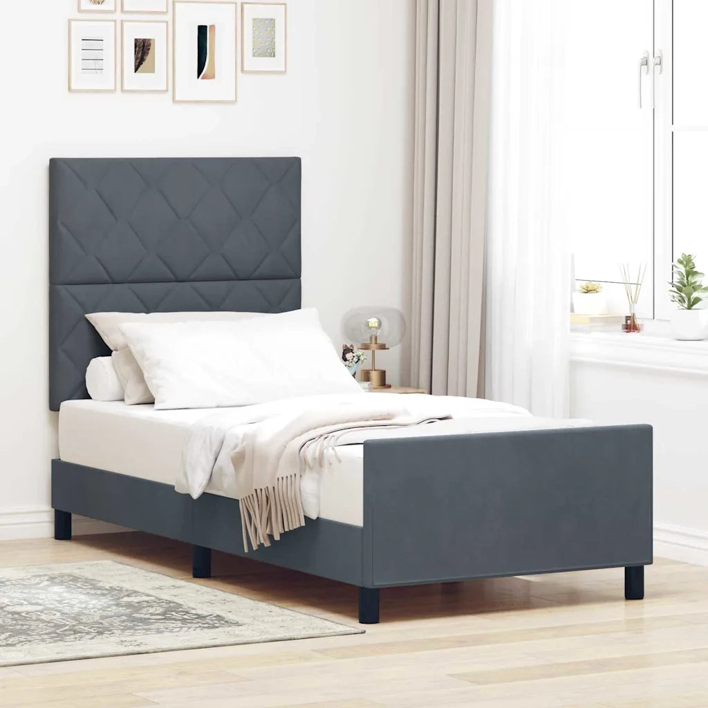 Letto a molle con testiera Grigio scuro 90 x 200 cm Velluto