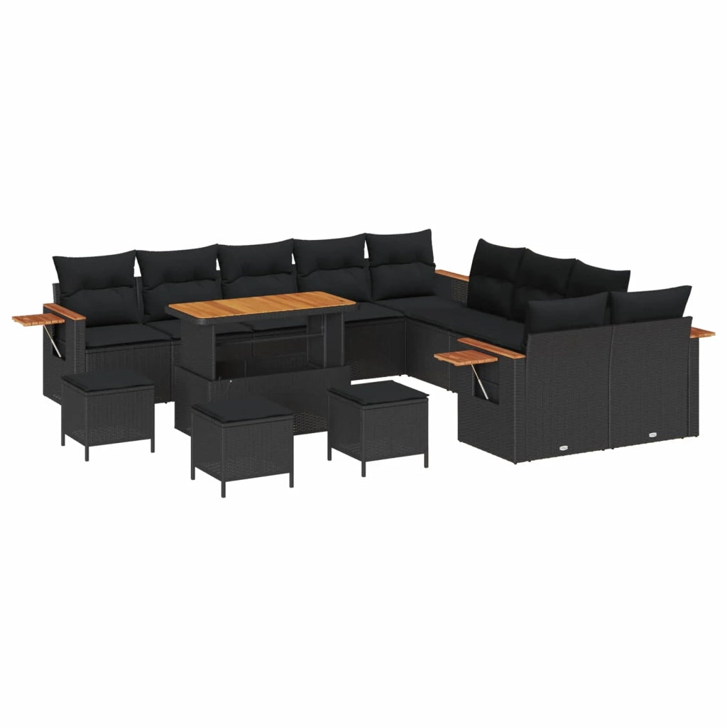 Set Divano da Giardino con cuscino 18 pcs Nero polyrattan