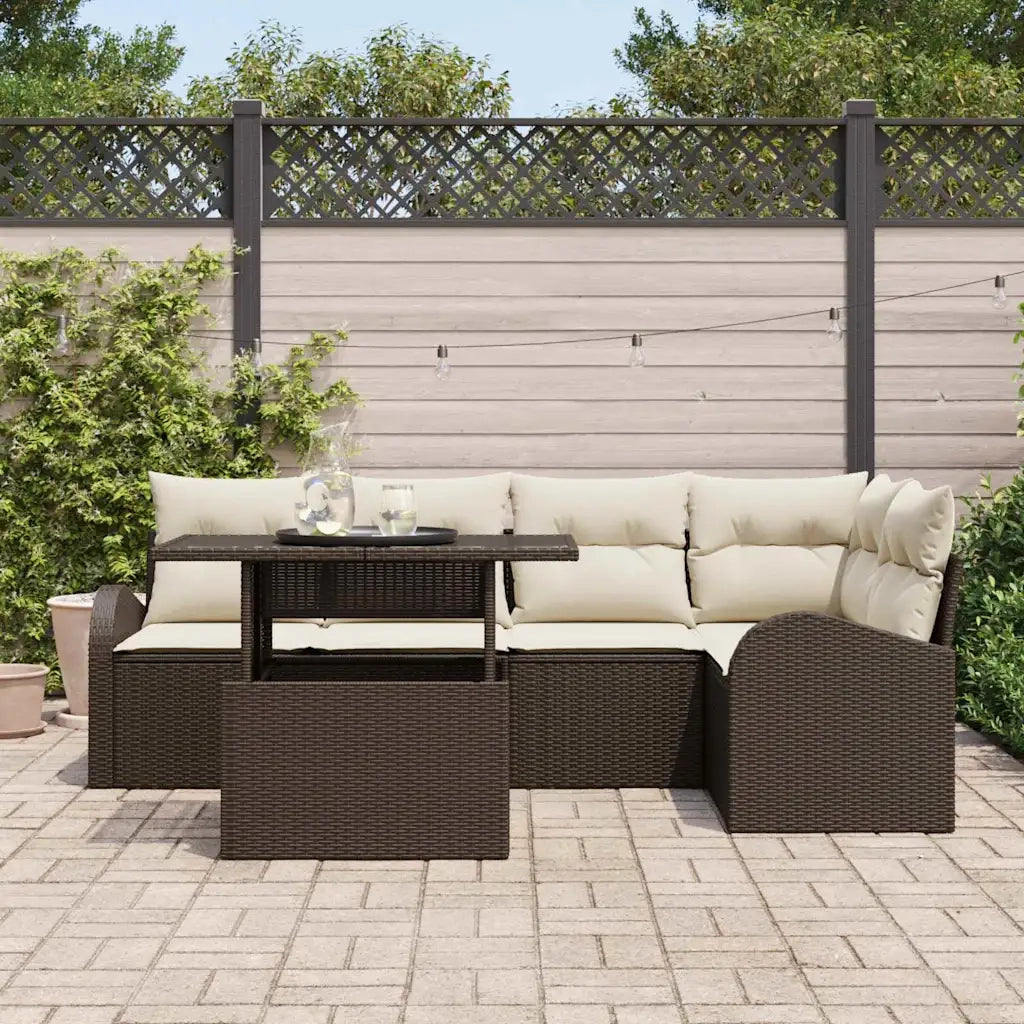 Set Divano da Giardino 6 pcs Marrone e Crema polyrattan 3348644