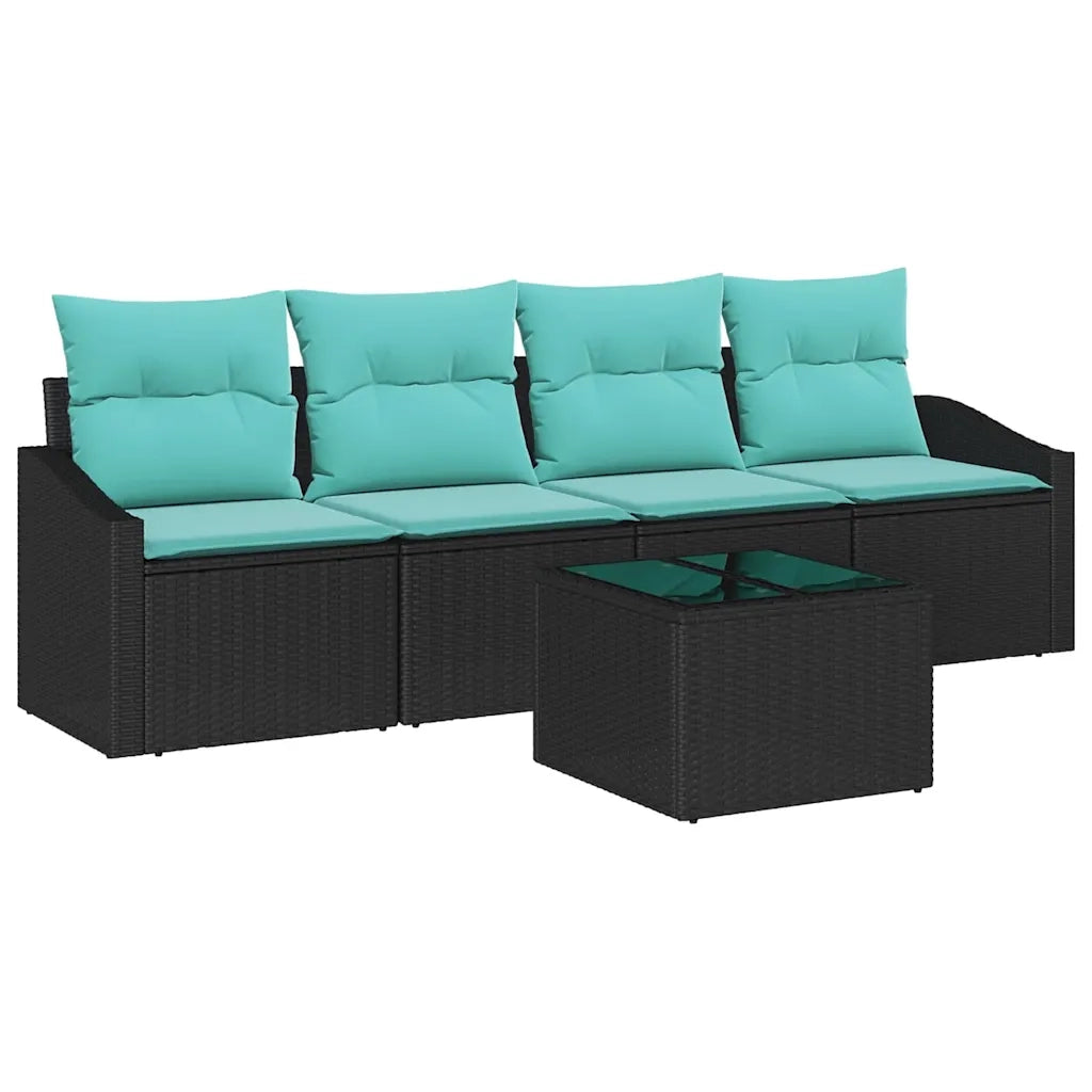 Set di divani con cuscino 5 pcs Nero e Turchese polyrattan 3346596