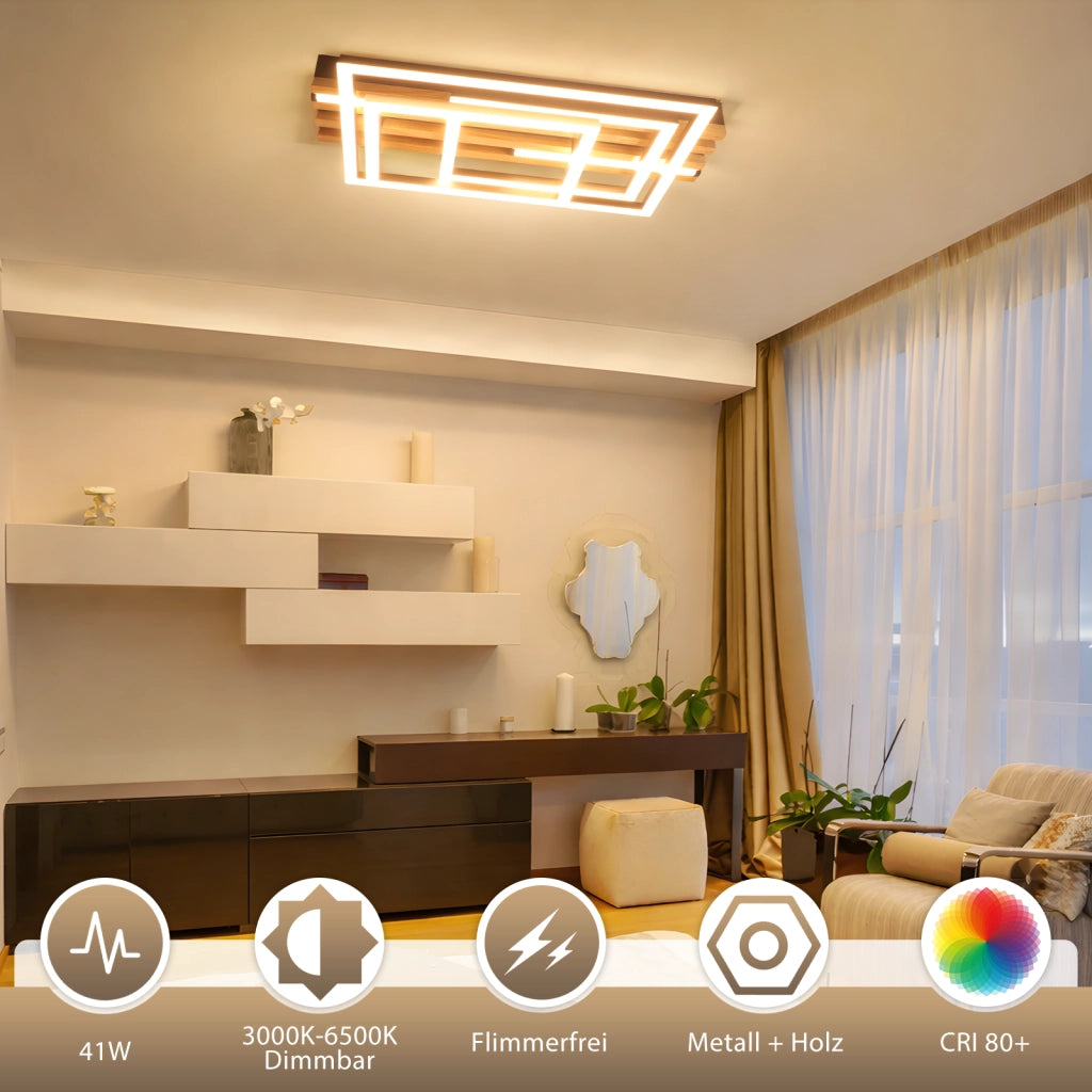 ZMH Plafoniera LED rettangolare moderna nera 41W con funzione memoria e telecomando incluso adatta per cucina soggiorno
