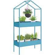 Scaffale Piante 2 Livelli ¨C Xylo ¨C Metallo Forma Casa Blu-Verde
