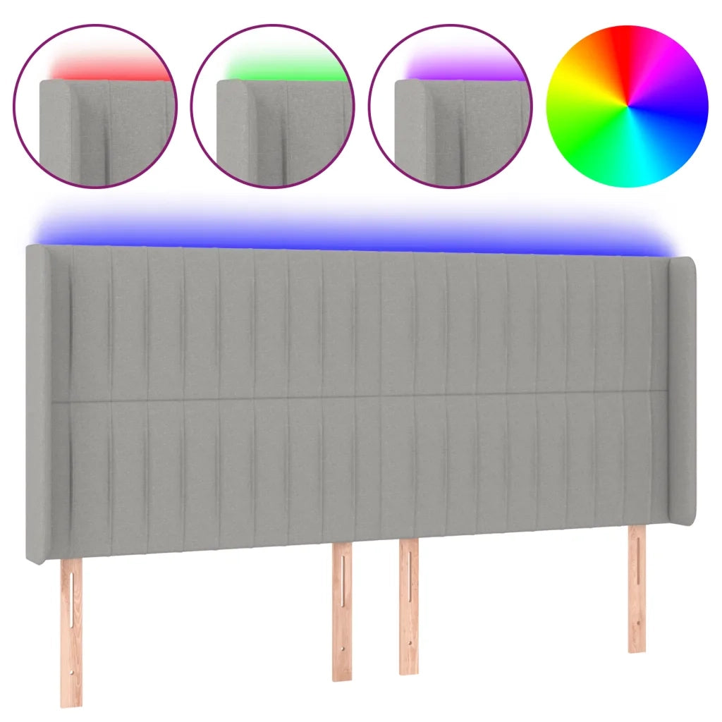 Testiera a LED-Testata con LED Grigio Chiaro 163x16x118/128 cm in Tessuto 696847