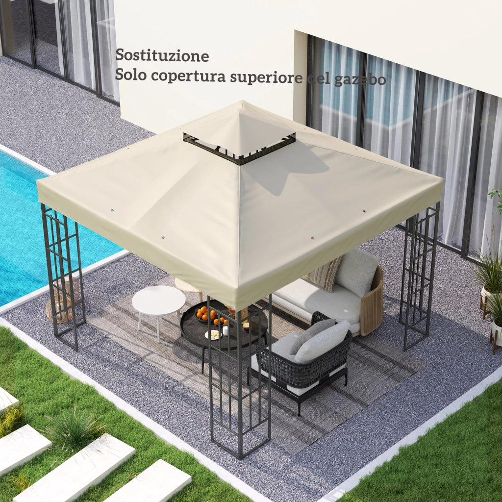 Copertura per Gazebo da Giardino 3x3m, Tetto Sostitutivo UPF30+ a 2 Livelli in Poliestere, Crema