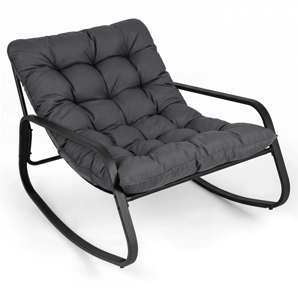 Sedia a dondolo con cuscino spesso e base antiscivolo, Poltrona relax imbottita portata 205 kg Grigio