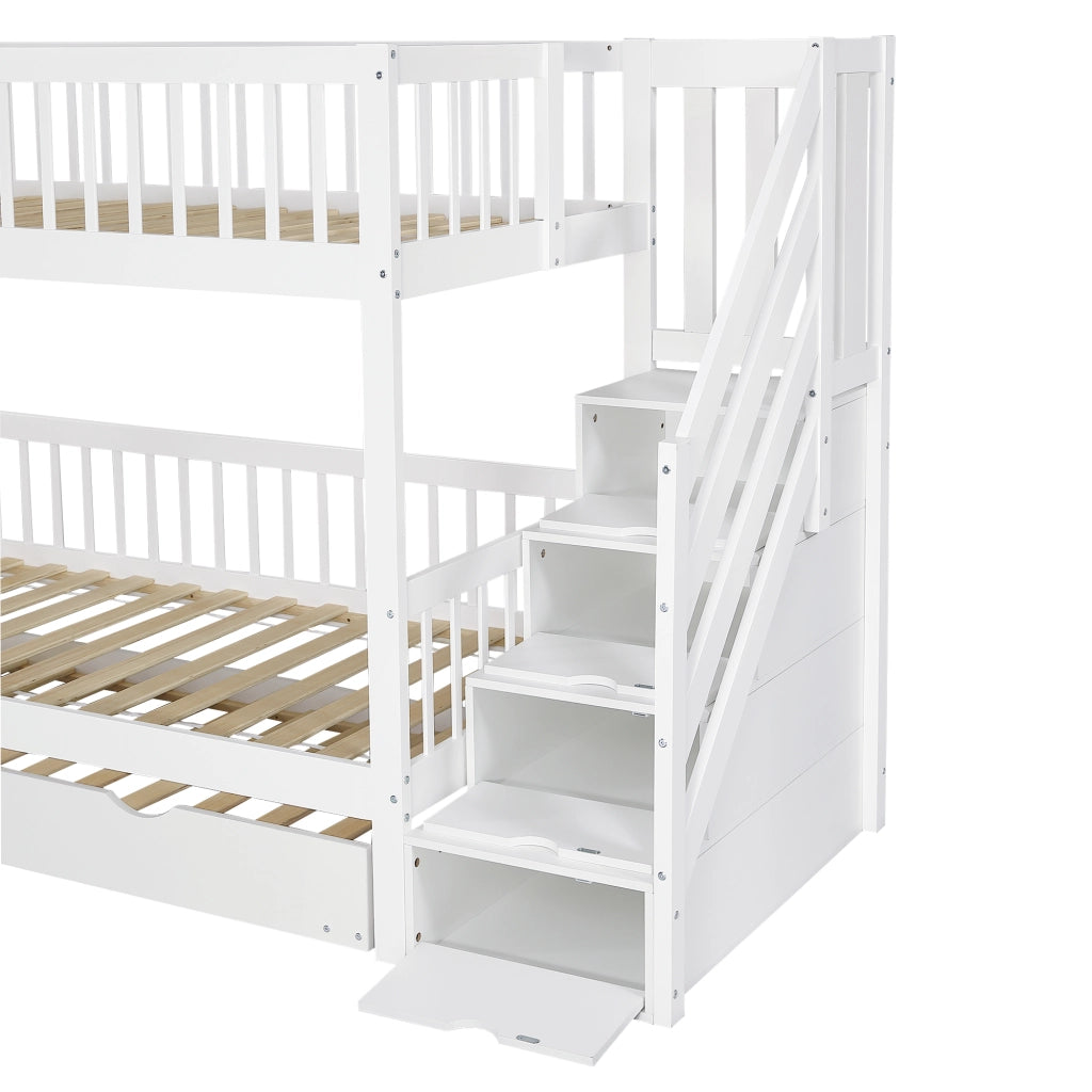 LETTO A CASTELLO con letto estraibile 90x200/190 cm in pino e MDF bianco