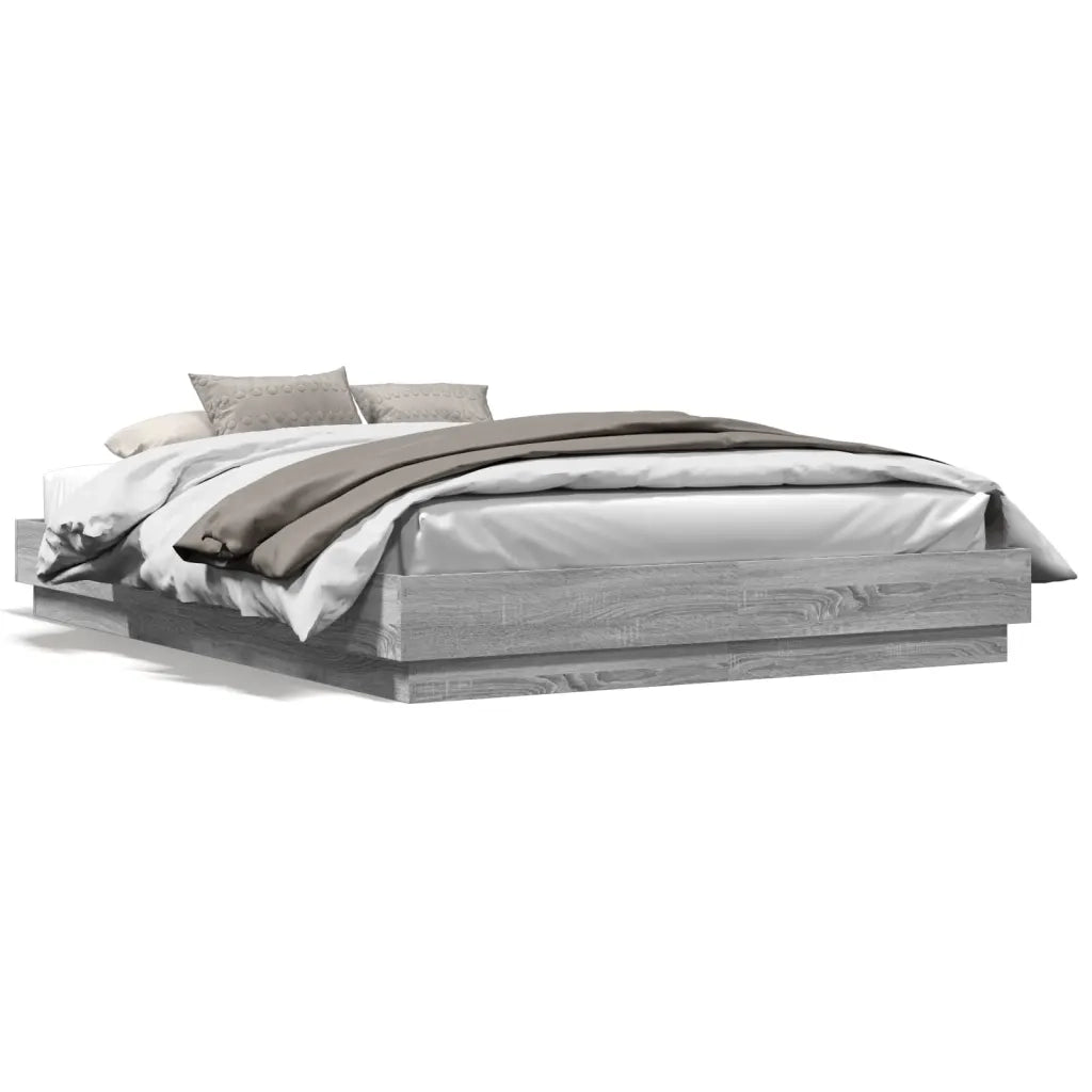 Letto matrimoniale | Letto per adulti | Giroletto con Luci LED Grigio Sonoma 160x200 cm