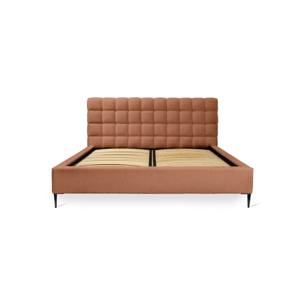 Letto MILLIO - Terracotta - 140x200 cm - Tessuto bouclé in ciniglia - Rete inclusa - Comfort da hotel 5 stelle