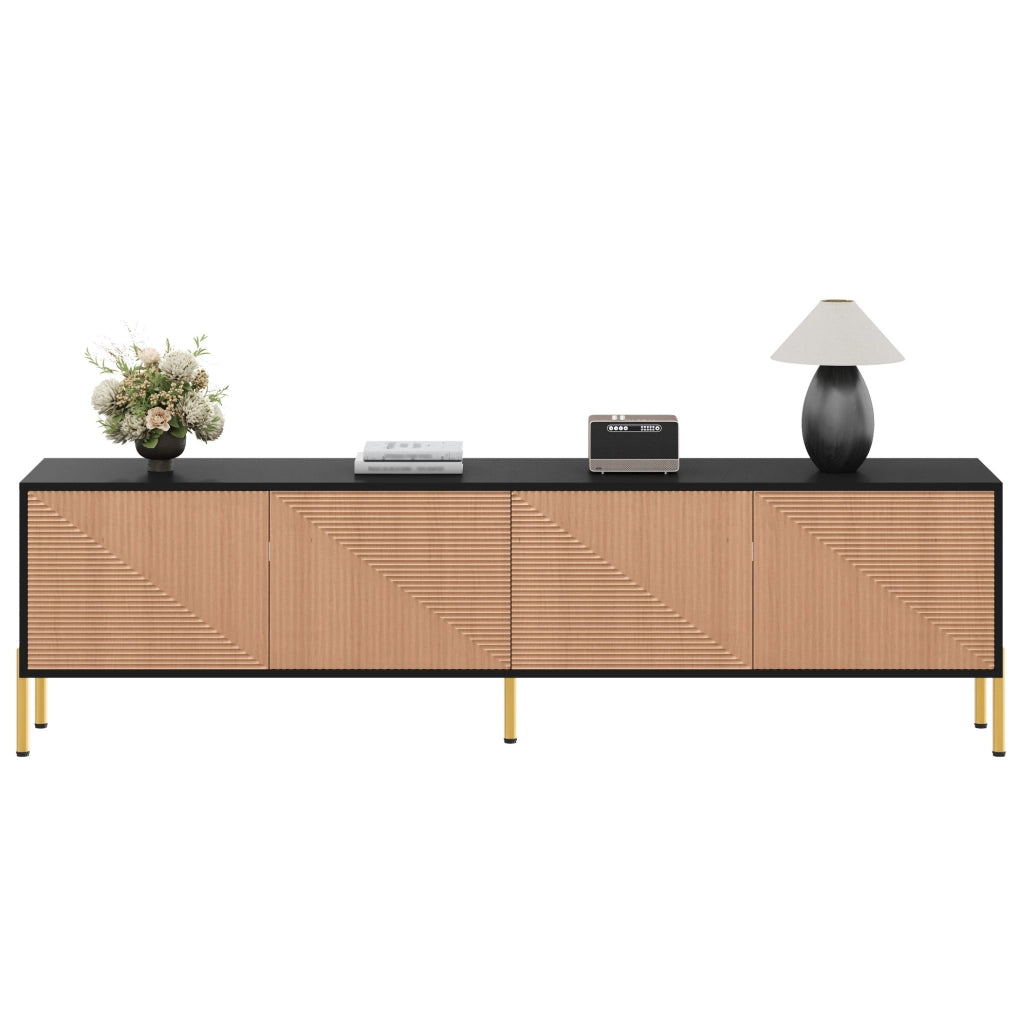 Mobile TV 179x35x53.5 cm con 4 ante e spazio contenitore in truciolare nero e naturale