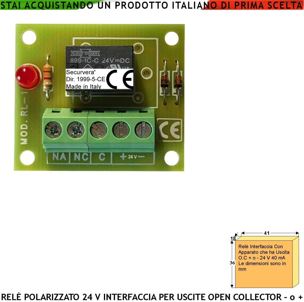 Interfaccia Per Circuiti Con Uscita Open Collector +/- 24 Vdc 40 mA Relè Con Led Avviso Scambio 2 A a 30 V Carico Resistivo Utile Disaccoppiatore Evita Effetto Ratio e Avere un Uscita Contatto Libero