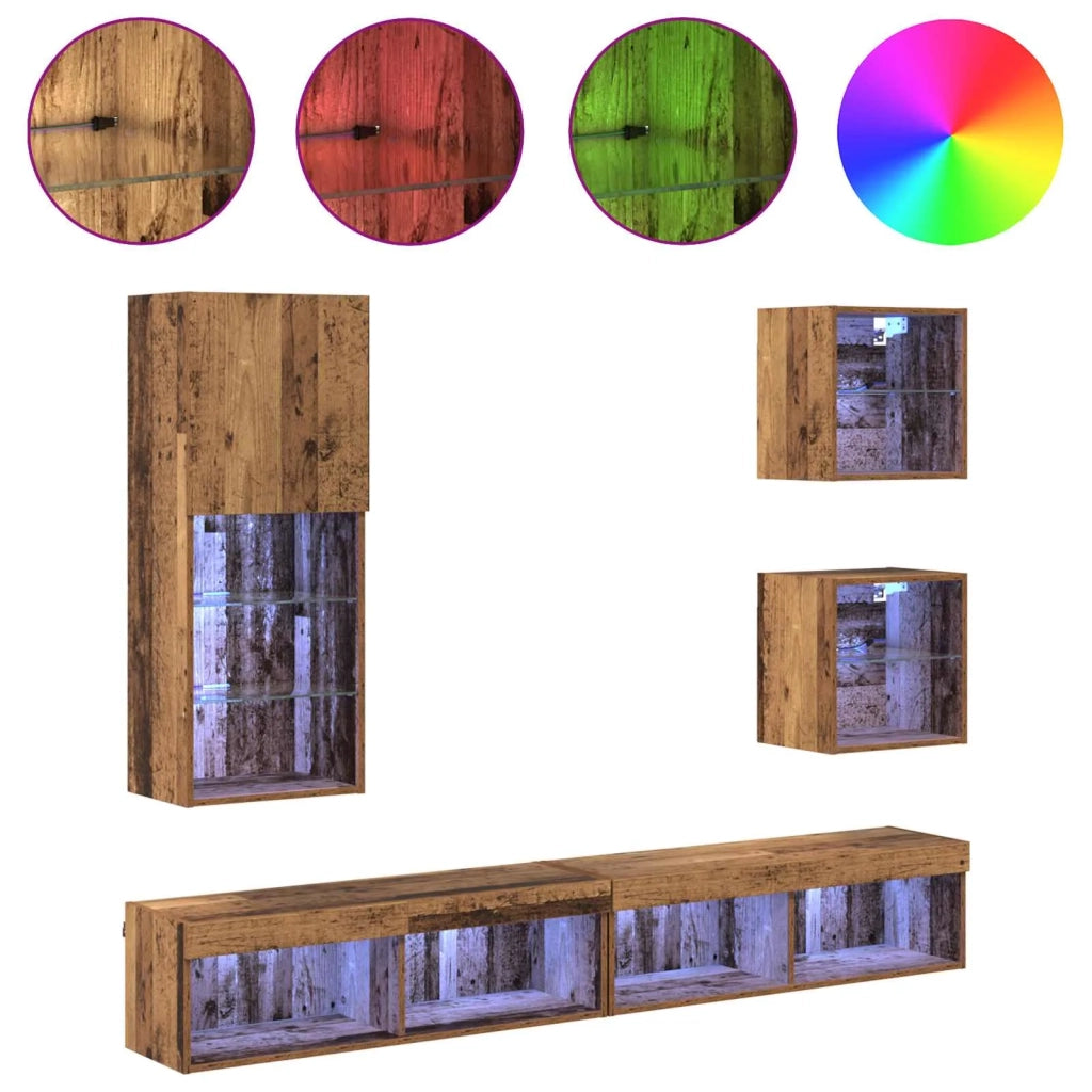 Mobile Porta TV con LED 5 pz-Credenza per TV Legno vecchio 518121