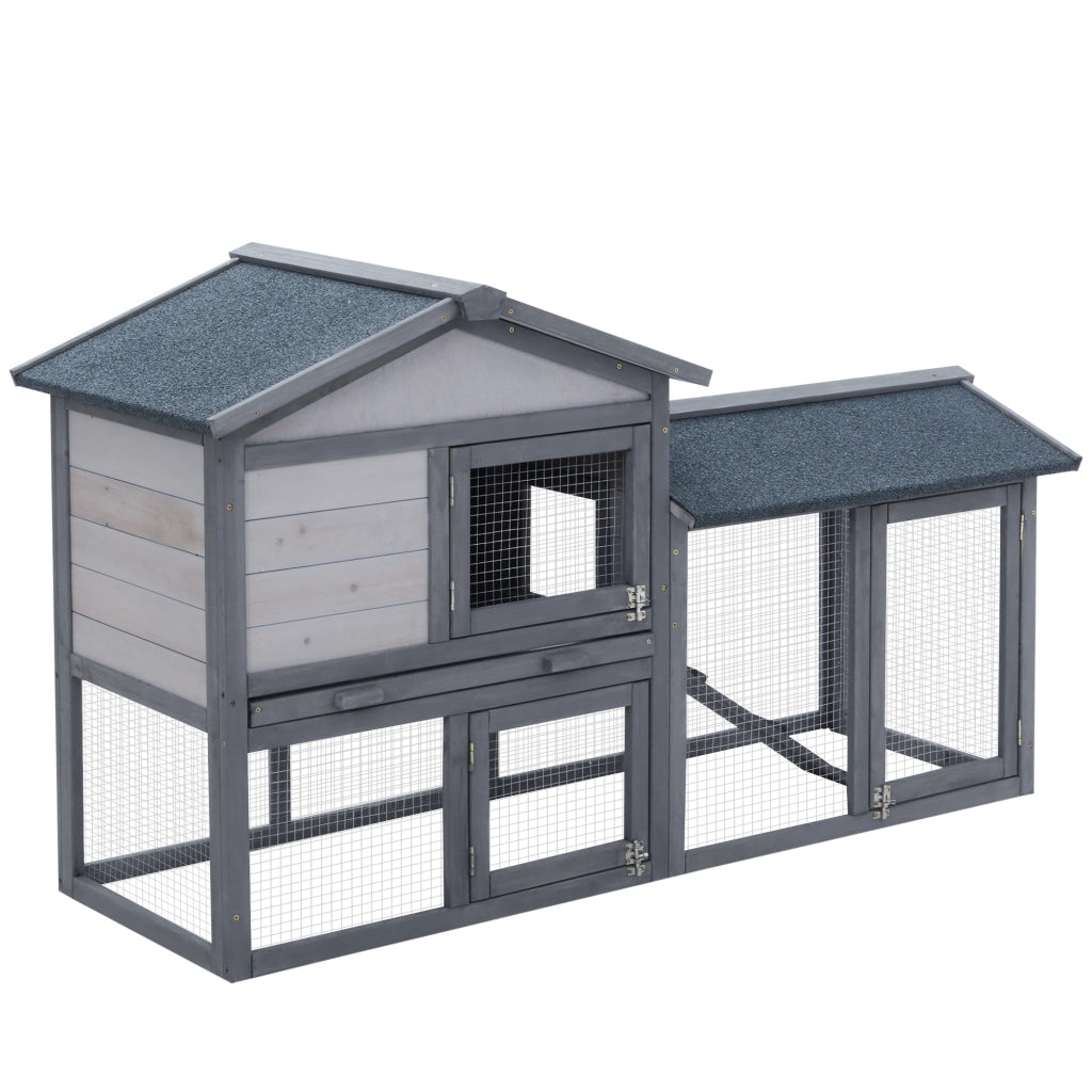 Gabbia per conigli e roditori 2 livelli ¨C Xylo ¨C 3 porte con cassetto estraibile 147x54x84 cm legno pino grigio