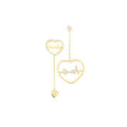 Orecchini a perno a forma di battito cardiaco con zirconi micro-dipinti in argento sterling S925 - Orecchini asimmetrici a forma di cuore con design a elettrocardiogramma