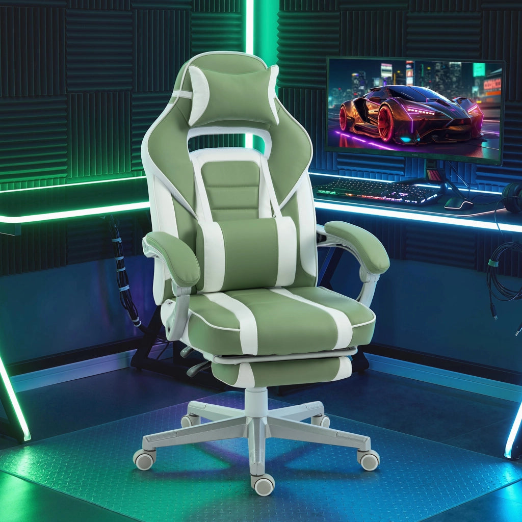 Sedia Gaming Reclinabile con Poggiapiedi e Supporto Lombare ¨C zephmum ¨C Verde