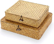 Bacche da stoccaggio a rete intrecciate con coperchio - set da 2 - contenitori di sabbia naturale - marroni scuro