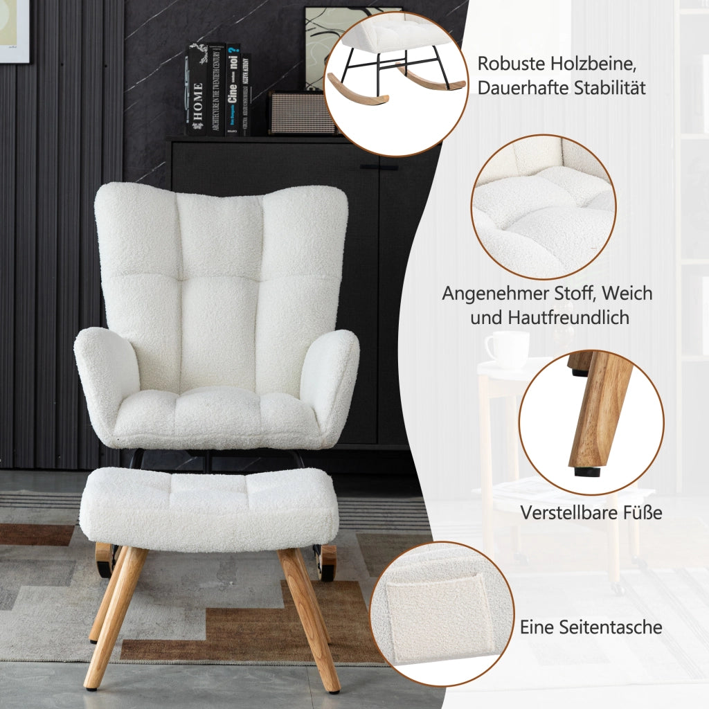 SEDIA A DONDOLO 92 cm Bianco Bouclé con pouf