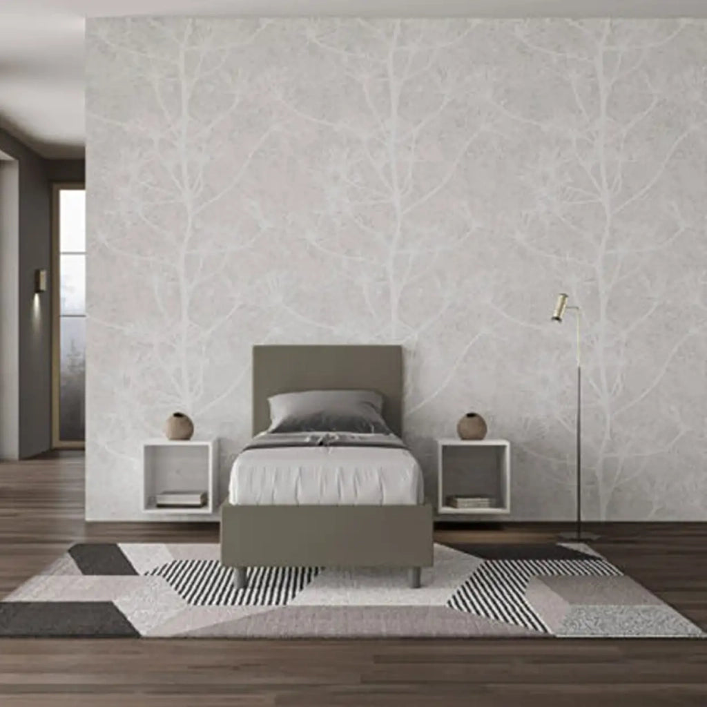 Letto singolo con rete imbottito 80x200 similpelle cappuccino Adele