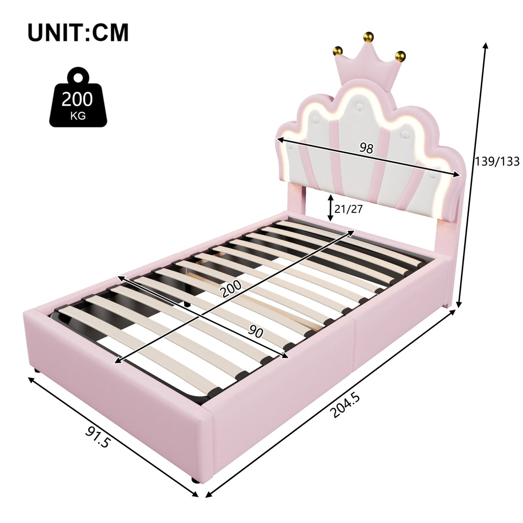 letto imbottito pu rosa 90 x 200 cm