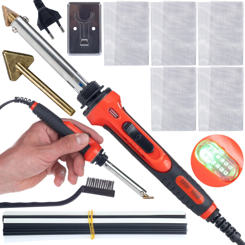Saldatore per Plastica Rosfix Red Odysseya 100W – Set con 2x PP, PE, ABS, PVC, 5 Reti, Punta e Base