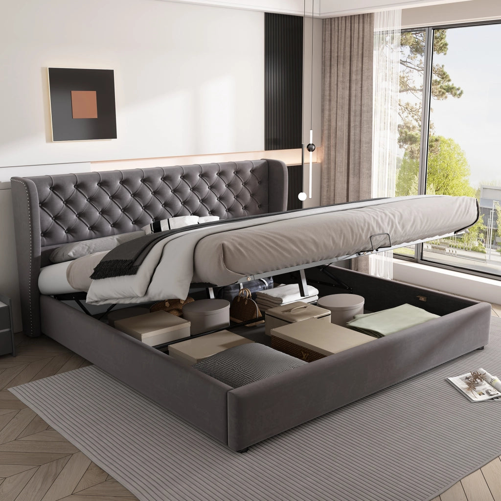 LETTO Contenitore 180x200 cm Velluto Grigio