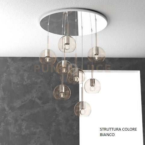 SOSP. BIANCO TONDA 8 LUCI VETRI TUTTI PICCOLO AMBRA 1155BI-S8 TP-AM