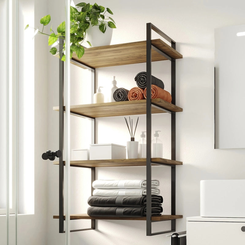 Kit di scaffali Lader con struttura e ripiani, altezza 1150 mm, Acciaio, Verniciato nero e Legno