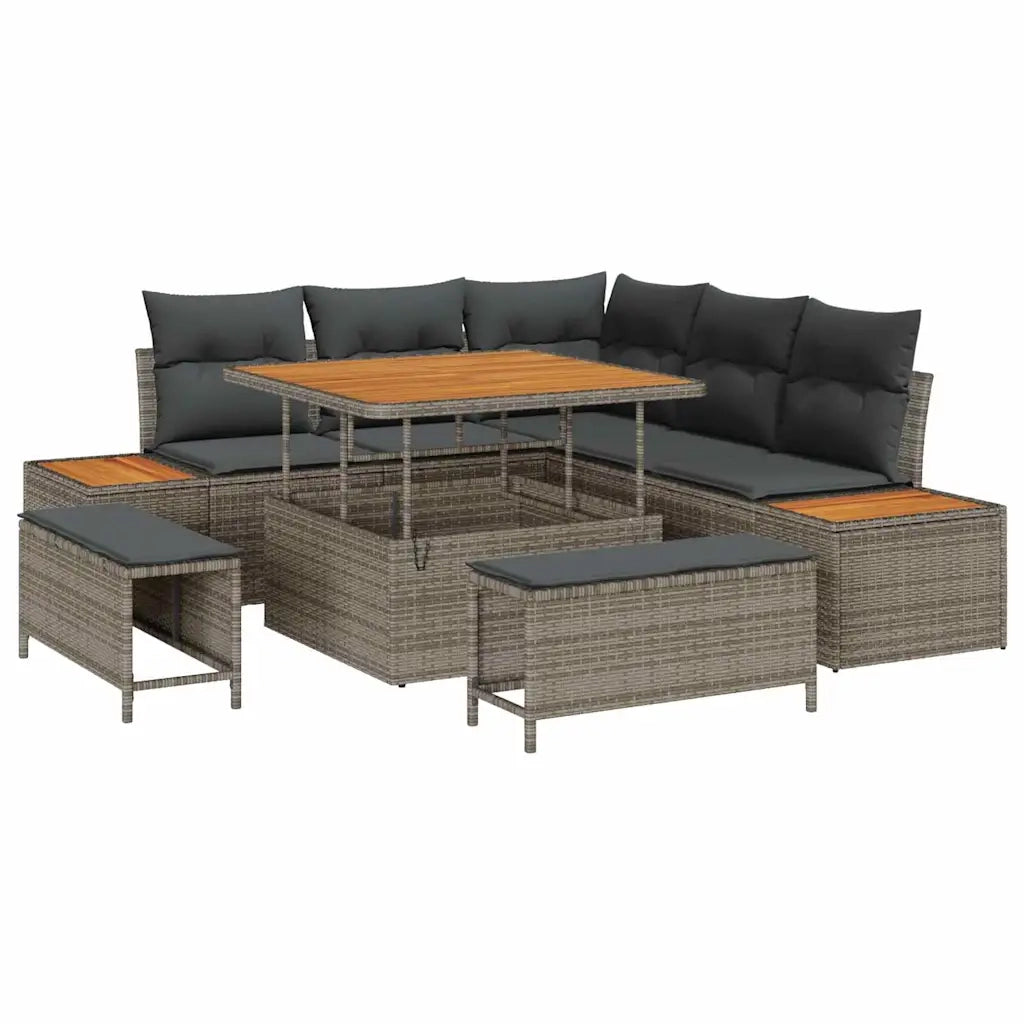 Set Divano da Giardino con cuscino 8 pcs Grigio Poly Rattan