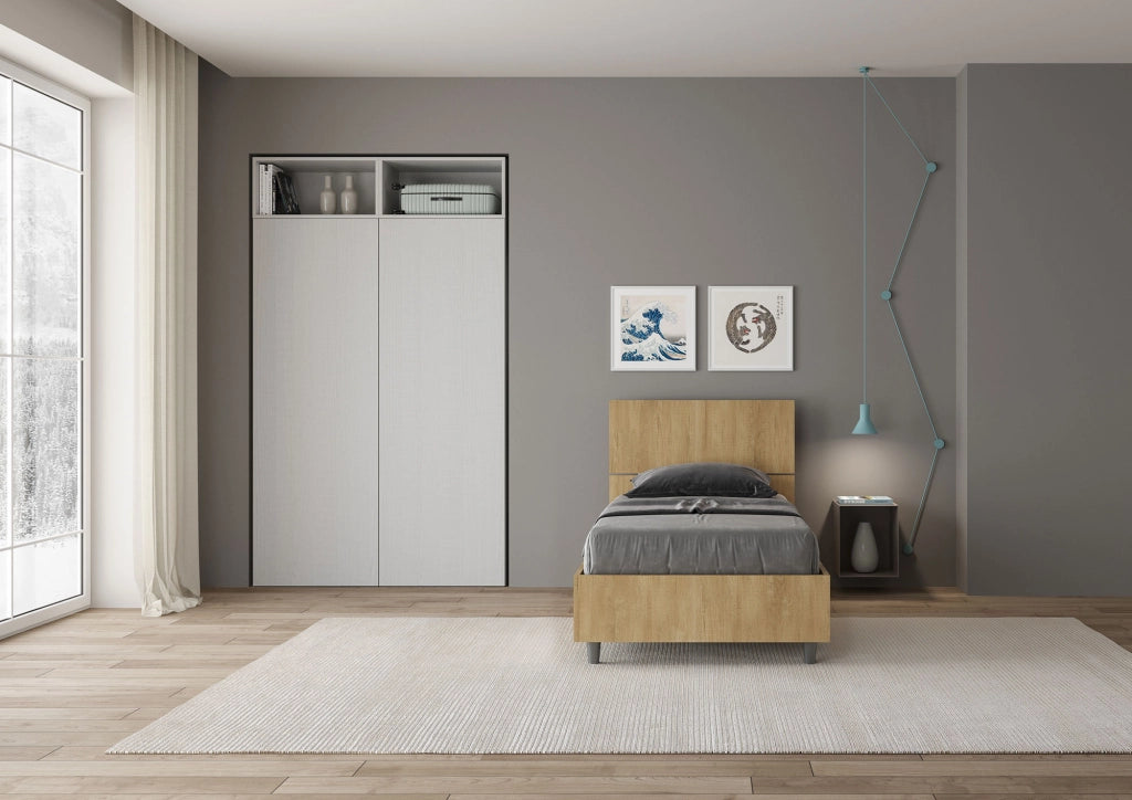 BS COM Letto singolo con rete 80x200 testata dritta quercia