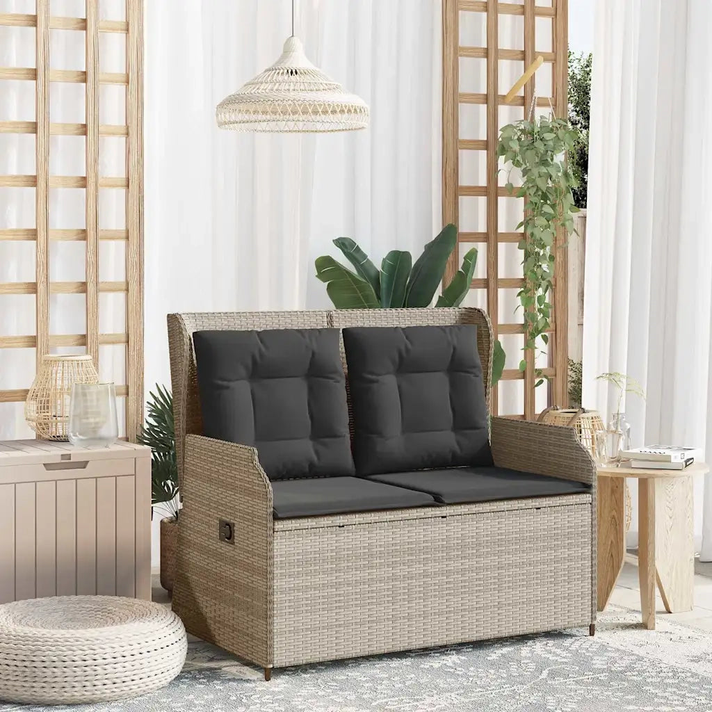 Panca Reclinabile Giardino con Cuscini-Sgabello-Sedia da esterno Grigio Chiaro Polyrattan 373040