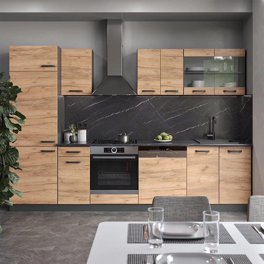 Cucina componibile R-Line Rovere dorato/Antracite 300 cm senza piano di lavoro Vicco