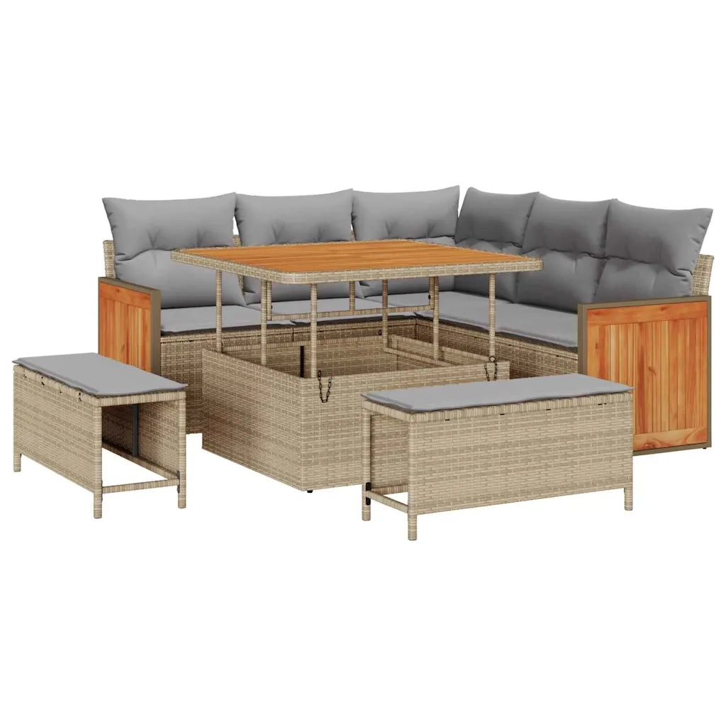 Set Divano da Giardino 9 pcs Beige e Grigio Chiaro polyrattan