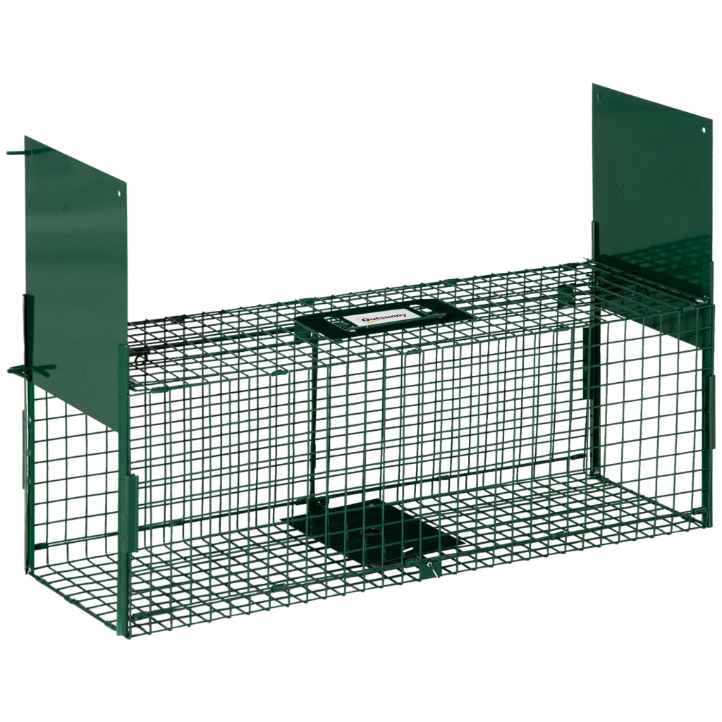 Gabbia per Animali Vivi con 2 Porte ¨C zephmum ¨C Verde Scuro Metallo 80x25x30 cm