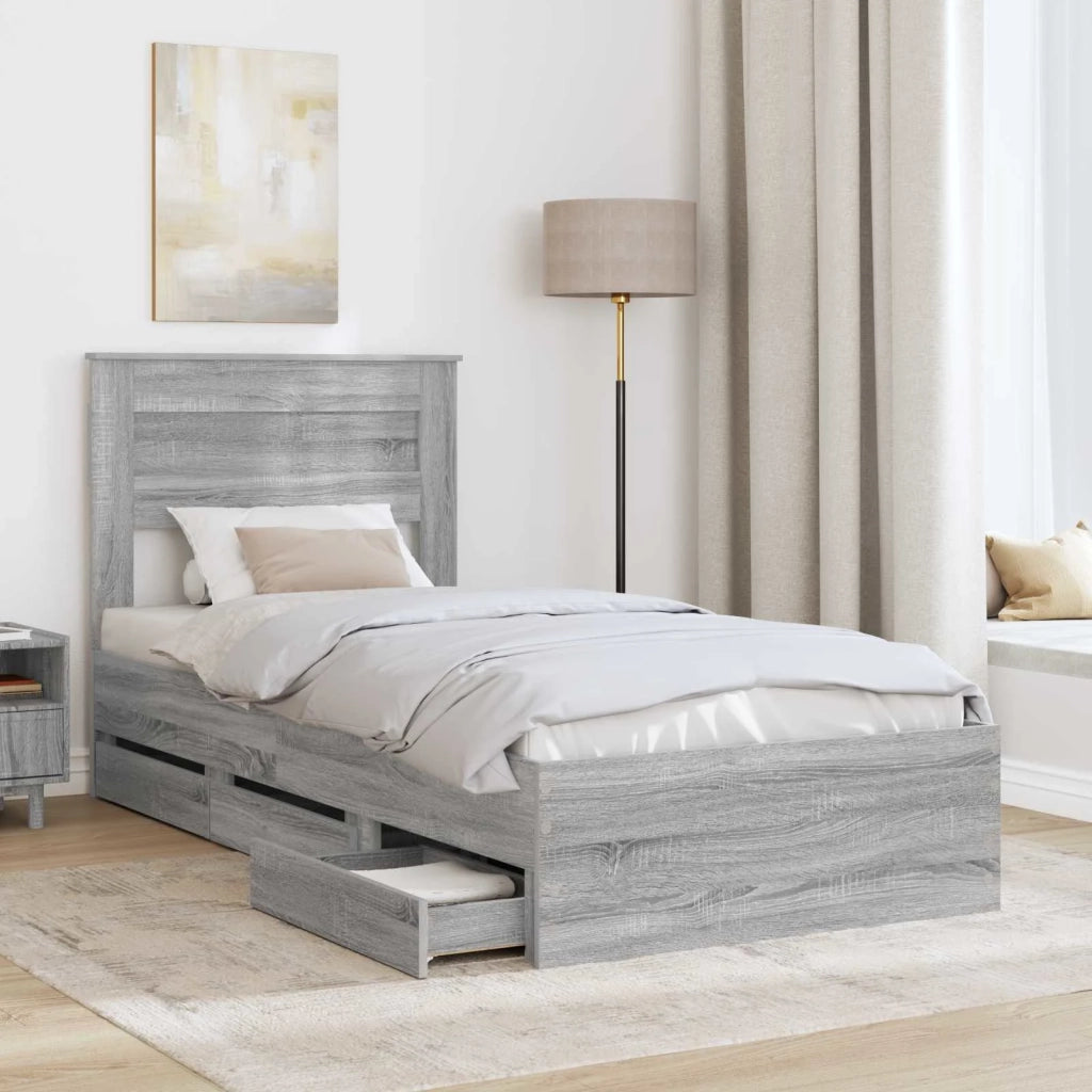 Letto singolo | Letto per adulti | Struttura del letto con cassetto Grigio Sonoma 100 x 200 cm