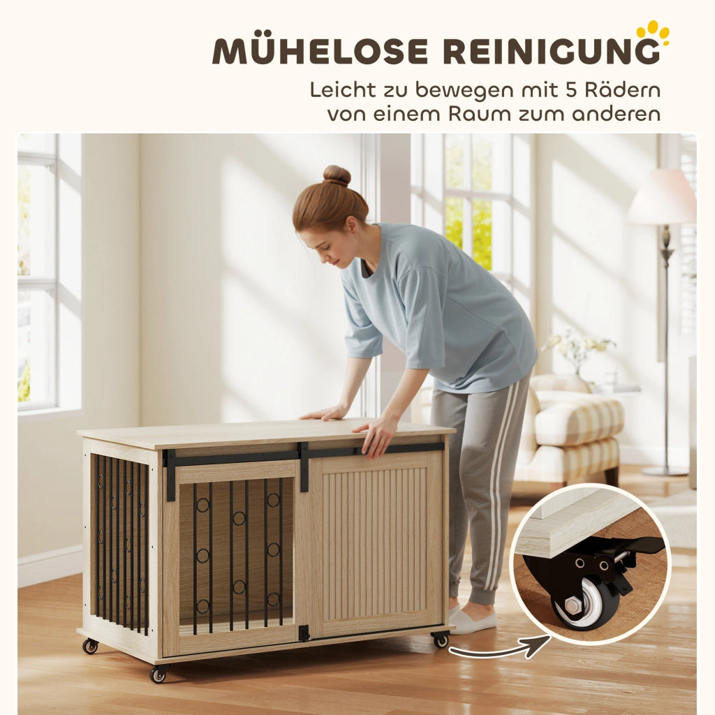 Cassa per cani con ruote e porta scorrevole ¨C zephmum ¨C 100x56x65 cm