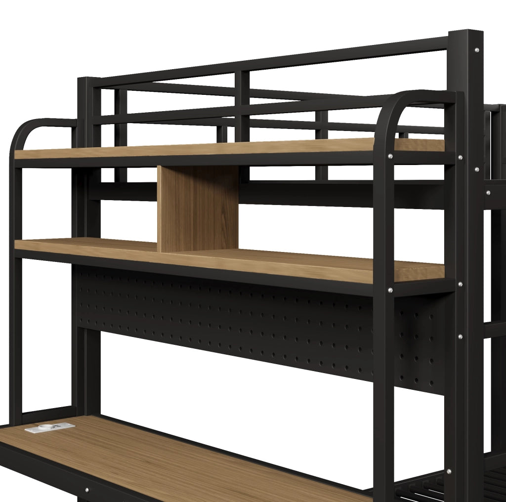 Letto a castello 140x200 cm con scrivania, scaffali, LED e USB