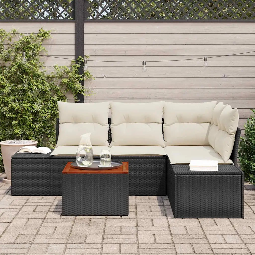Set Divano da Giardino con cuscino 5 pcs Nero polyrattan 3347950