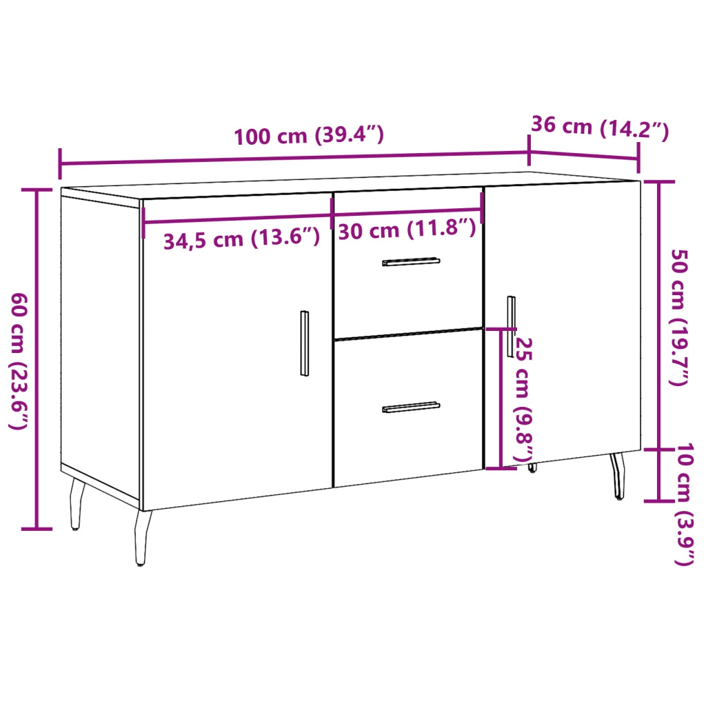 Credenza | Madia | Buffet da pranzo | Armadio da pranzo Legno Antico 100x36x60 cm in Legno Multistrato