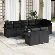 Set Divano da Giardino con archiviazione 9 pcs Nero polyrattan