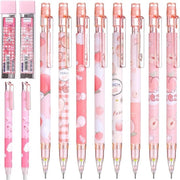 Set di matite meccaniche kawaii da 8 pezzi con fili e gomme, 0,5 mm/0,7 mm matite meccaniche rosa carine per uso scolastico ufficio (plastica)