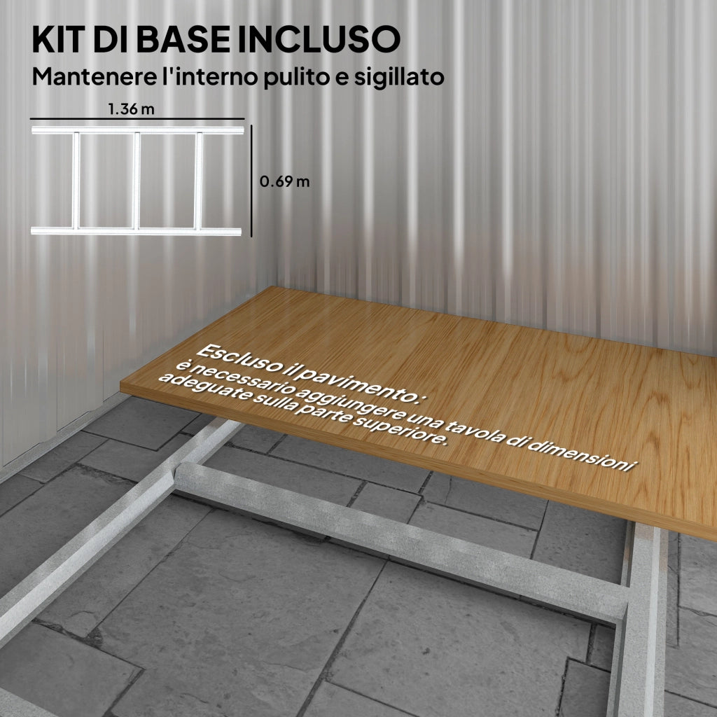 Casetta da Giardino Porta Attrezzi in Acciaio con Tetto Inclinato e 4 Prese d'Aria, 152x132x188 cm, Grigio