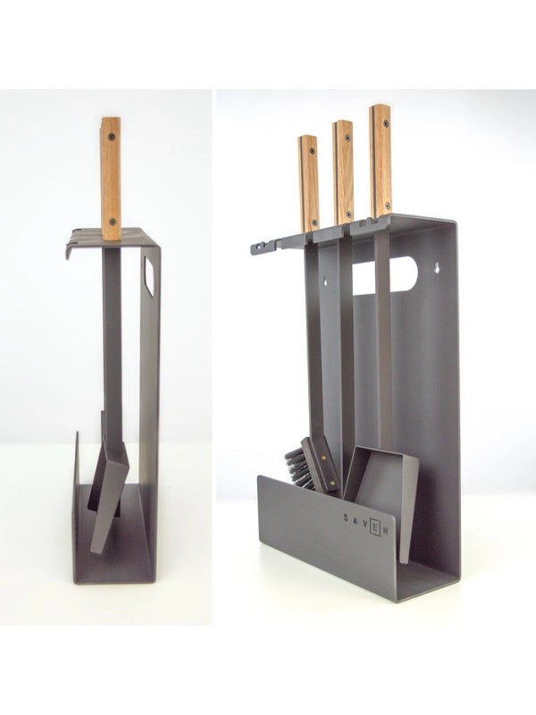 Set attrezzi per camino 3 pezzi in acciaio e legno - Set 3 L