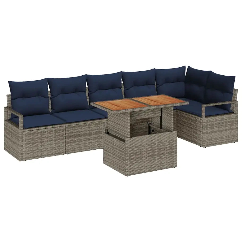 Set da Pranzo per Giardino con cuscino 7 pcs Grigio e Blu Navy 3349723