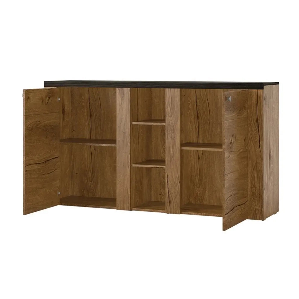 Buffet design 155cm per soggiorno colore bianco effetto legno e quercia collezione SANTIAGO.