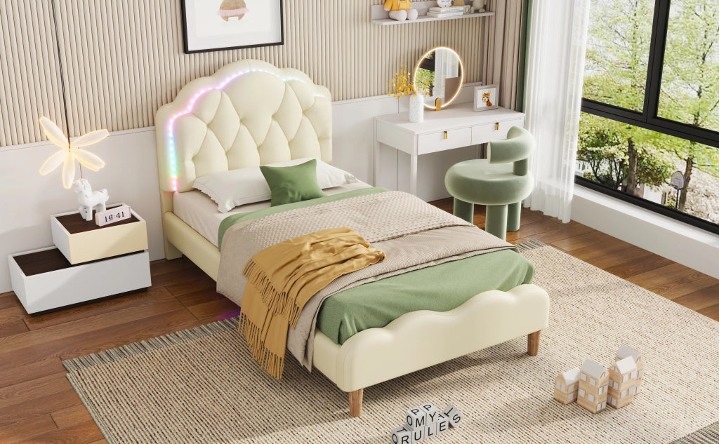 letto imbottito pu beige 90x200 cm